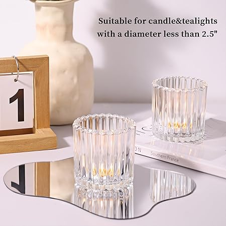 8pcs Large Clear Votive Candle Holders, 2.95"2.95" Ribbed Votive Candle Holder, Tealight Candle Holders for Votives, Floatings, Glass Candle Holder for Wedding, Table Centerpieces
