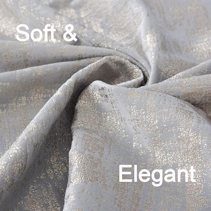 always4u Soft Velvet Curtains 95 Inch Length Luxury Bedroom Curtains Gold Foil Print Window Treatments for Living Room 1 Panel Silver