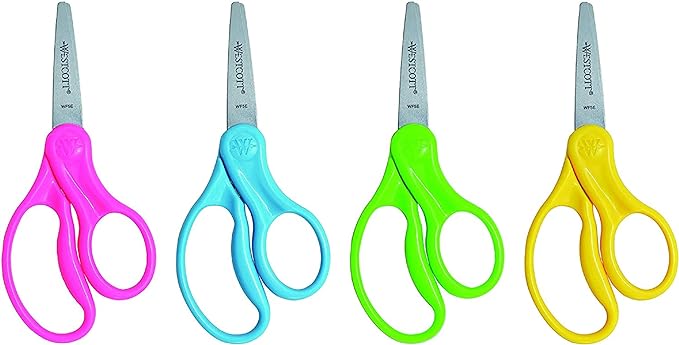 Westcott Right- & Left-Handed Scissors For Kids, 5'' Pointed Safety Scissors, Assorted, 12 Pack (13141)