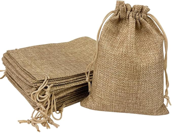 Yisowank 15PCS Burlap Drawstring Gift Bags,5x7 inch Pouch Bags Small Party Favor Gift Bags for Wedding Christmas Birthday Bridal Shower Anniversary Thanksgiving (5 x 7 inch, Log Color)