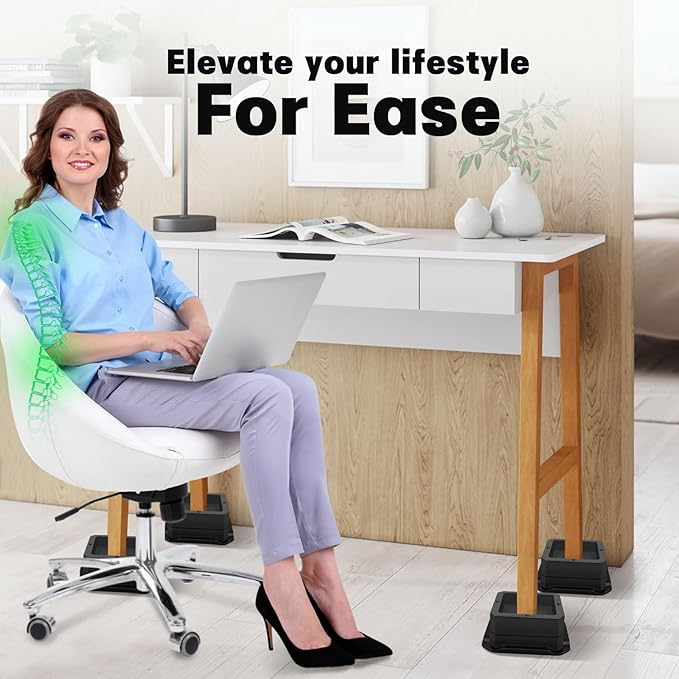 Furniture Risers 1 Inch,Bed Risers Heavy Duty,Desk Risers for Chair and Table Legs Elevation ,Bed Lifts Risers (4 Pack, Black)