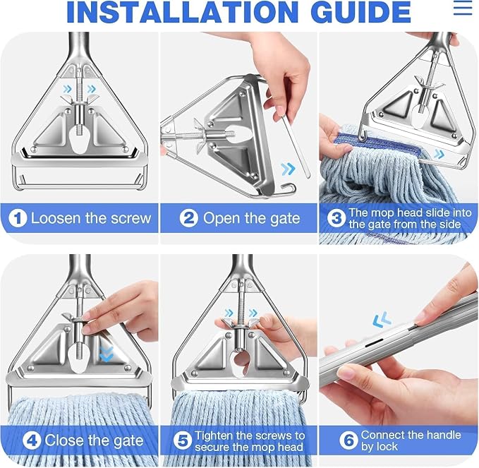 SOBONNE 59" Commercial Mop Handle Heavy Duty,Industrial Metal Mop Stick Wet Mops Head Replacement Holder for Home,Garage,Office,Warehouse Floor Cleaning|Sliver