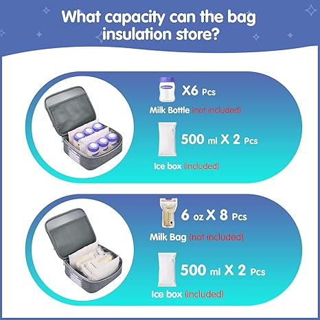 Derbiedersinn Spectra Pump Bag with Cooler for Milk Storage, Insulated Pump Bag for Travel, Work, Daycare, Compatible with Wearable & Electric Breast Pumps,Grey