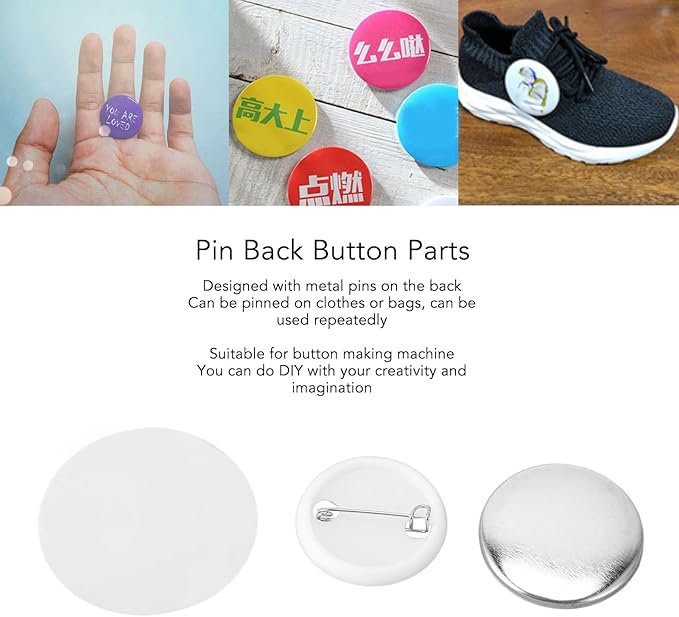 100 Sets Blank Button Making Supplies, DIY Pin Back Button Parts for Button Maker Machine Round Badge Pin Button Parts, Includes Metal Cover, Plastic Button Back Cover, Clear(32mm/1.25 inch)