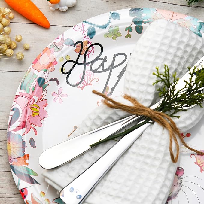 30 Pcs Easter Plates Bunny Plates, 9" Easter Paper Plates Easter Dinner Plates Easter Dessert Plates, Easter Disposable Plates Spring Bunny Paper Plates Easter Salad Party Plates Dinnerware