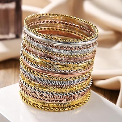 16Pcs Gold Bangle Bracelets for Women - Multi Layer Stackable Textured Bracelets Boho Jewelrys Set.