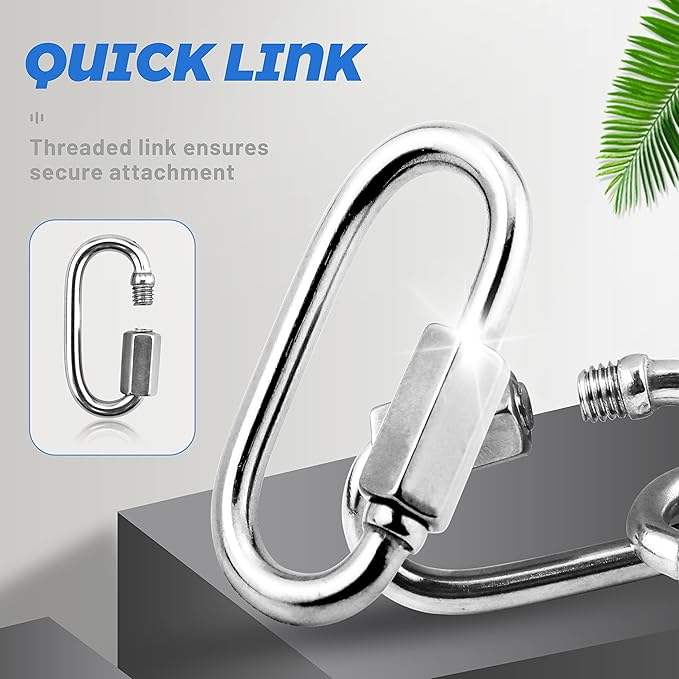 10 Pack 304 Stainless Steel M3.5 Chain Link, 18 Inch D Shape Locking Quick Chain Repair Links Pets Keychain for Outdoor Traveling Equipment