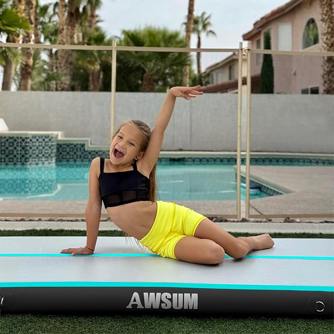 AWSUM Inflatable Air Gymnastics Mat 10ft13ft16ft20ft23ft Training mat 48 inches Thick tumbling mat with Electric Pump for HomeGymOutdoor