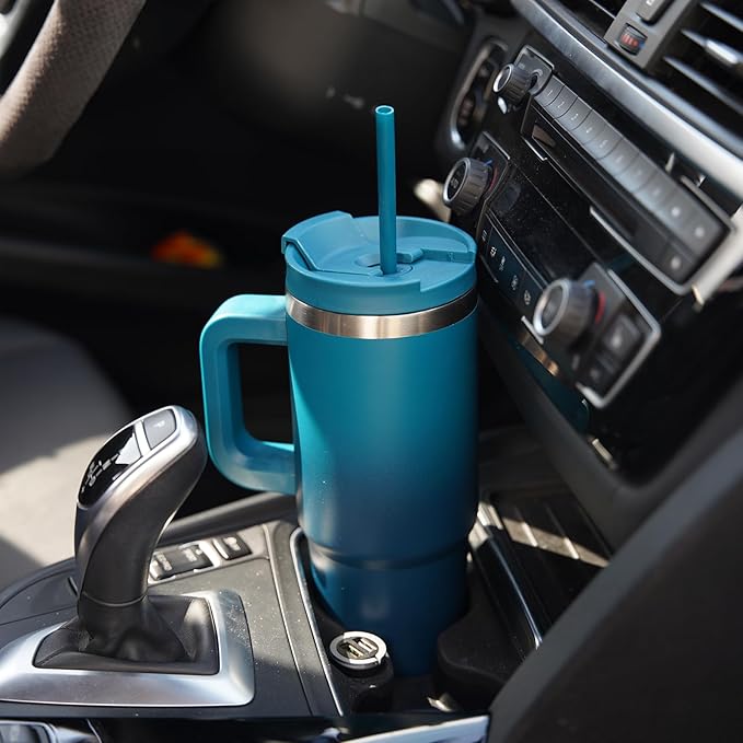30 oz Tumbler with Handle and 2 Straws,2 in 1 Lid Insulated Water Bottle Stainless Steel Travel Coffee Mug,Day Night
