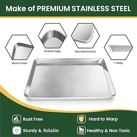 Baking Sheet Cookie Pans Set with Cooling Rack Sheets for Baking Stainless Steel Pan for Baking Bakeware Sets 3PCS Cooling Racks for Cooking and Baking for Bacon Pizza Pan 17.5 x 13.7 x 1 Inch 2PCS