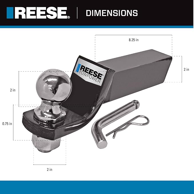 Trailer Hitch Ball Mount Starter Kit, Fits 2 Inch Square Receiver, 2 Inch Drop, 6,000 lbs. Capacity, Includes 2 Inch Trailer Ball and Pin & Clip, Black