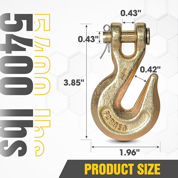 5/16" Clevis Grab Hooks (4 Pack) Heavy Duty Chain Hook for 5/16 Inch Grade 70 Chain Forged Alloy Steel- for Trailer Truck Transport - Yellow Chromate Finish - 5,400 lbs