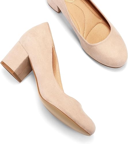 mysoft Women's Pumps Low Chunky Block Heel Round Toe Comfortable Dress Shoes