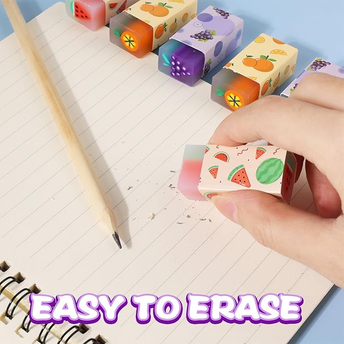 12Pcs Cute Erasers for Kids, Fun Fruit Shaped Erasers Scented Pencil Rubber Erasers Classroom Students Reward School Supplies Prize Gifts Party Favors