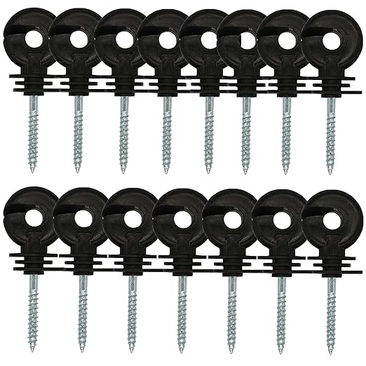 15 Pack Electric Fence Insulator Black Screw-in Nail Insulators Fence Post Insulator Ring Holder for Electric Fence Polywire Electric Fencing Aluminum Wire Poly Wires Garden Wooden Posts Stakes