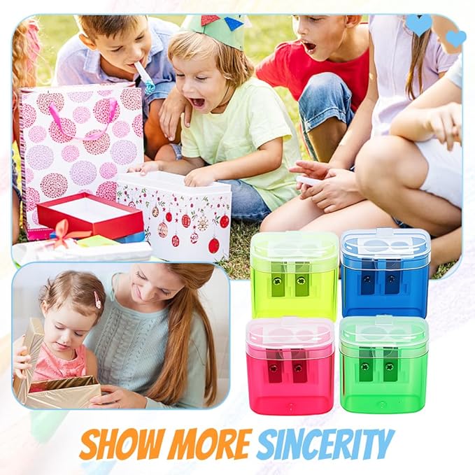 Pencil Sharpeners with Lid, Dual Holes Handheld Pencil Sharpener Manual for Standard and Jumbo Pencils, Compact Cute Sharpener for Kids Adults Students School Home Office (Blue*2)