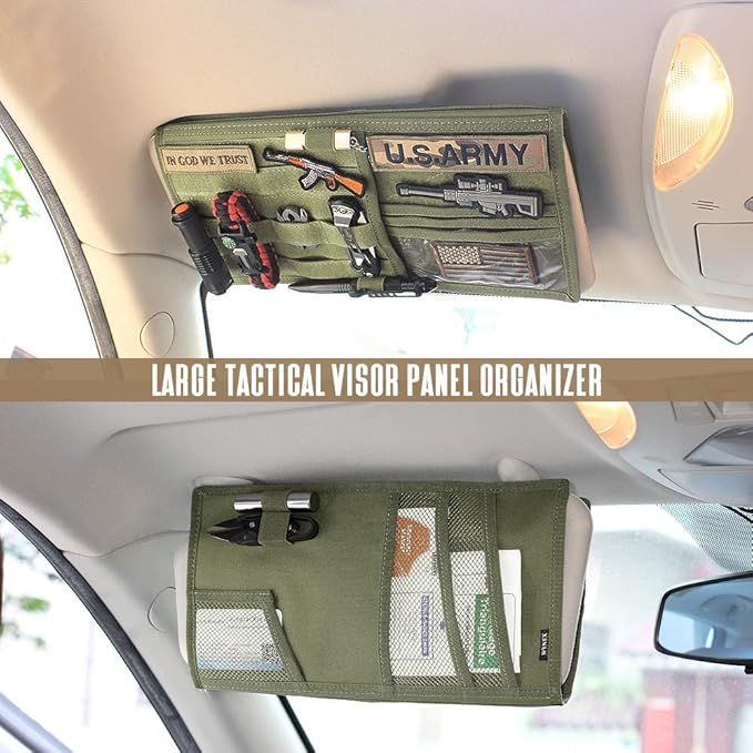 WYNEX Truck Sun Visor Organizer Molle Panel, Large Vehicle Visor Holder, Tactical Car Sunshade Storage Pouch, for Pickups, Vans, F150, F550, and Trucks