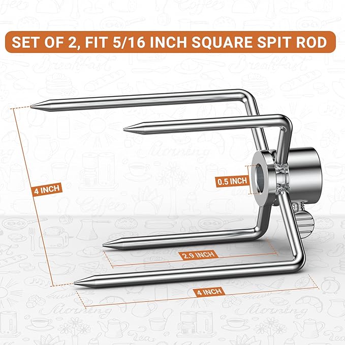 Onlyfire 6004 Grill Rotisserie Meat Forks(1-Pair)- Fits 516 Inch Square Spit Rods