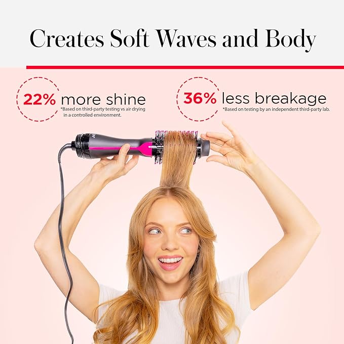 REVLON One-Step Volumizer Hair Dryer and Styler, Improved Motor for Less Frizz, More Shine, and Reduced Heat Damage for Salon Style Round Brush for Blowout(Black)