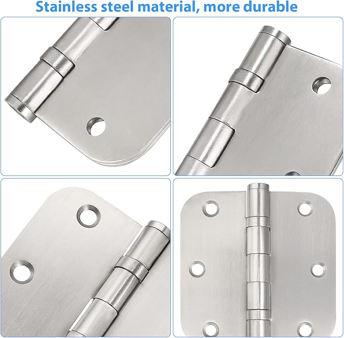 Stainless Steel Door Hinges, 3.5''X 3.5'' Ball Bearing Hinges, Commercial Grade Heavy Duty Hinges with 58 Inch Radius Corners, Door Interior Metal Hardwares, 3 Pack (Silver)