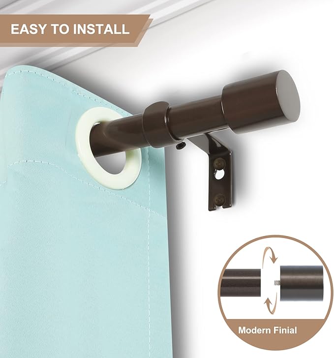 2 Pack Bronze Curtain Rods for Windows 66 to 144 Inch,1 Inch Diameter Heavy Duty Curtain Rods,Cylindrical End Cap Curtain Rod,Modern Adjustable Drapery Rods,Window Curtains Rod 66-144",Antique Bronze