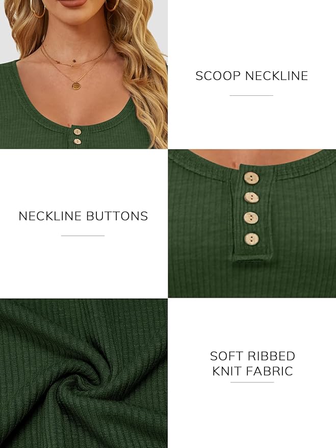 ATHMILE Women's Long Sleeve Shirts Casual Fall Henley Top Button Down Blouses Basic Ribbed Knit T Shirts 2025