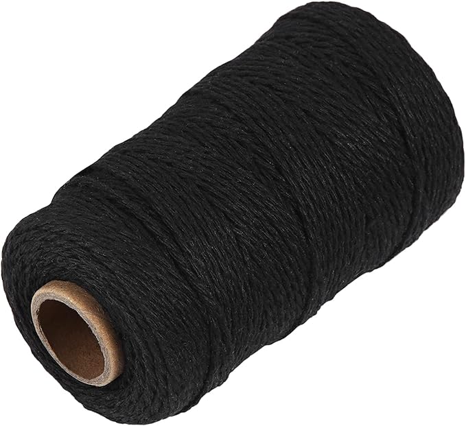 Black Natural Cotton Craft String - Ohtomber 328 Feet 2MM Bakers Twine for DIY Crafts and Gift Wrapping