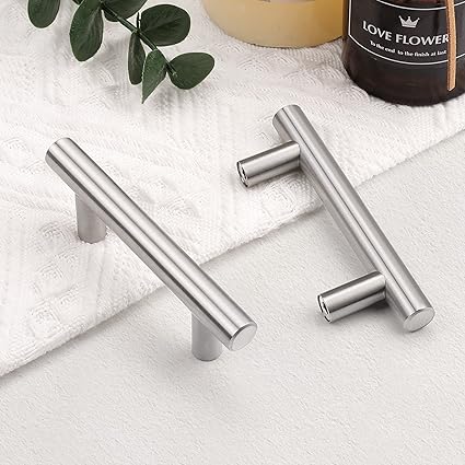 Probrico 5 Pack 5 Inch Cabinet Handles Brushed Nickel, Satinless Steel Cabinet Pulls for Kitchen Cupboard, T Bar Drawer Handles Dresser Pulls, 3 Inch Hole Centers, 5 Inch Length
