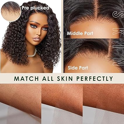OCTSUN Curly Bob Wig Human Hair for Black Women - Glueless Wigs Human Hair Pre Plucked with Baby Hair Deep Wave 13x4 Lace Front Wigs Wet and Wavy Brazilian Human Virgin Hair Wigs 14 Inch 180% Density