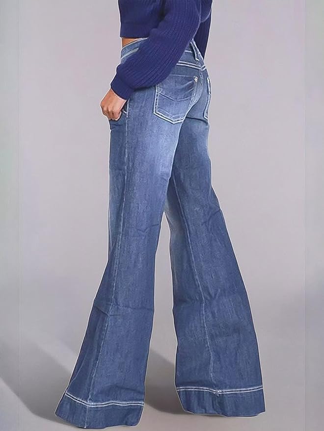 Flamingals Low Rise Straight Leg Wide Leg Baggy Jeans Women Stretch Boyfriend Butterfly Flare Denim Pants