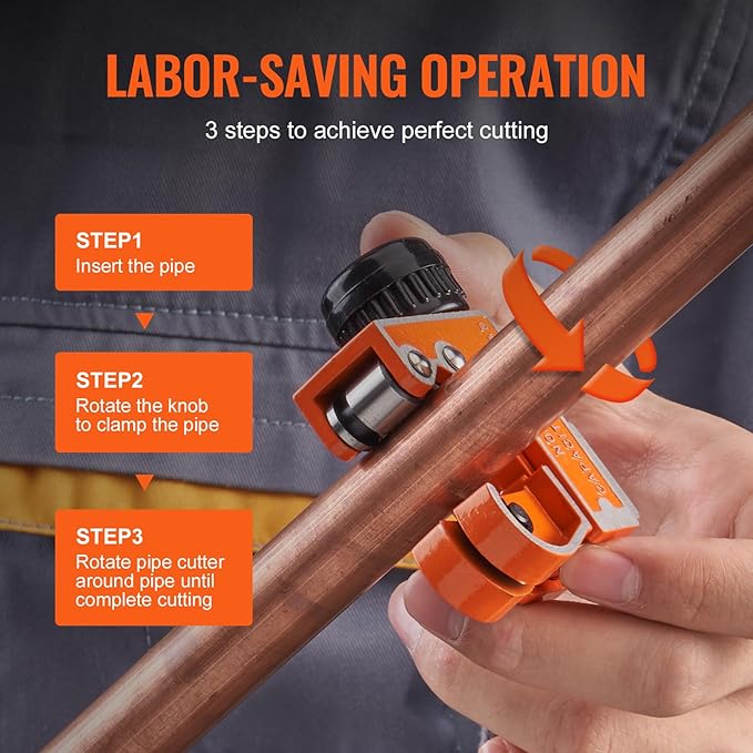 VEVOR Mini Copper Tubing Cutter, Mini Tubing Cutter for 18 to 1-18 Inch Copper Tubing, Heavy Duty Portable Tube Cutter with High-Speed SKD Blade for Aluminum, Plastic, Galvanized Pipes