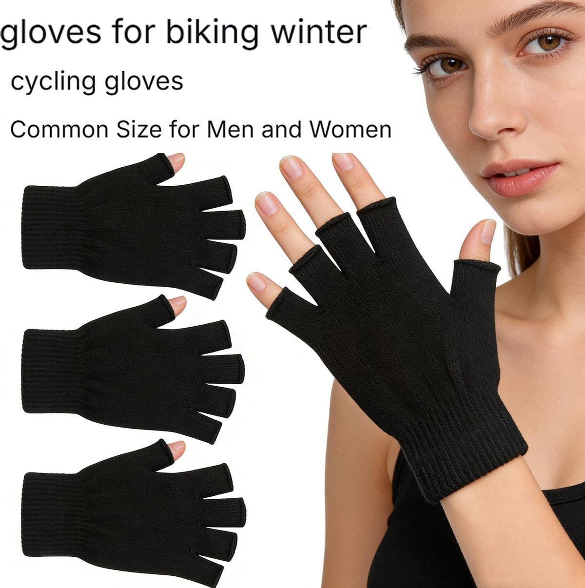 monochef Fingerless Gloves Half Finger Winter Warm Knit Thermal Working Running Biking Driving Typing Men Women Black ( Only one Pairs )