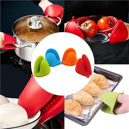 2PCS Silicone Oven Mitts Heat Resistant, Potholders Kitchen Cooking Baking, Pinch Grips Finger Protector Pot Air Fryer(Blue)