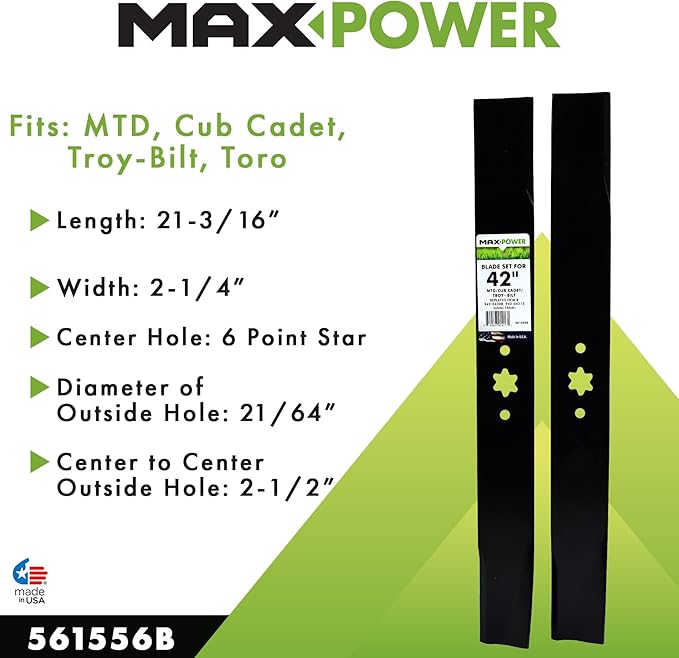 Maxpower 561556B Blade Set for 42" Cut MTD, Cub Cadet, Troy-Bilt Replaces OEM No. 742-04308, 742-04312, 942-04308, 942-04312