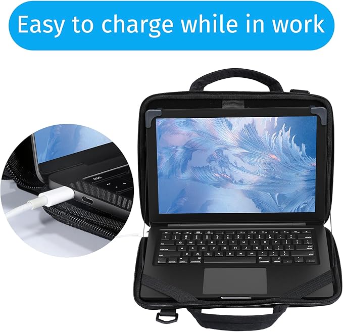 Chromebook Hard Case 11.6 Inch, Work-in Laptop Bag with Shoulder Strap (Black, 11-11.6 inch)