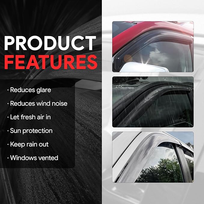 DNA MOTORING Front, Rear, Left, Right Window Visor Deflector RainSun Guard Compatible with Kona 2018-2024, WVS-307