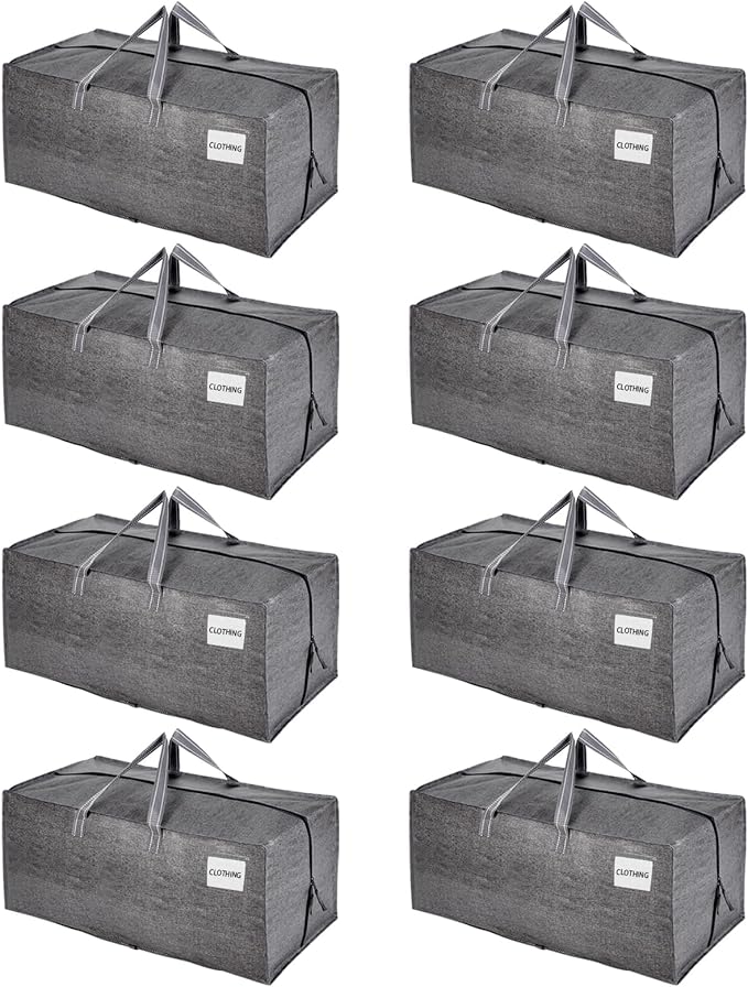 VENO 8 Pack Moving Bags wBackpack Straps, Heavy Duty, Moving Boxes Alternative, Packing Supplies, Large Storage Totes for Dorm Room Essentials with Zipper for Clothes (Gray, 8 Pack)