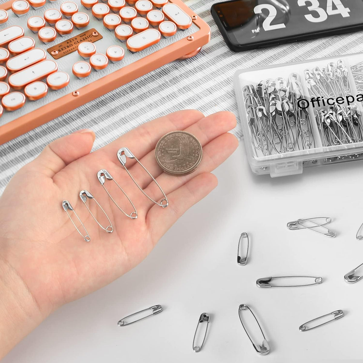 Premium Quality 4-Size Pack of Safety Pins- Top 250-Count Ц Durable, Rust-Resistant Nickel Plated Steel Set- Best Sewing Accessories Kit for Baby Clothing, Crafts, Arts (4-Size in 1 No.001)