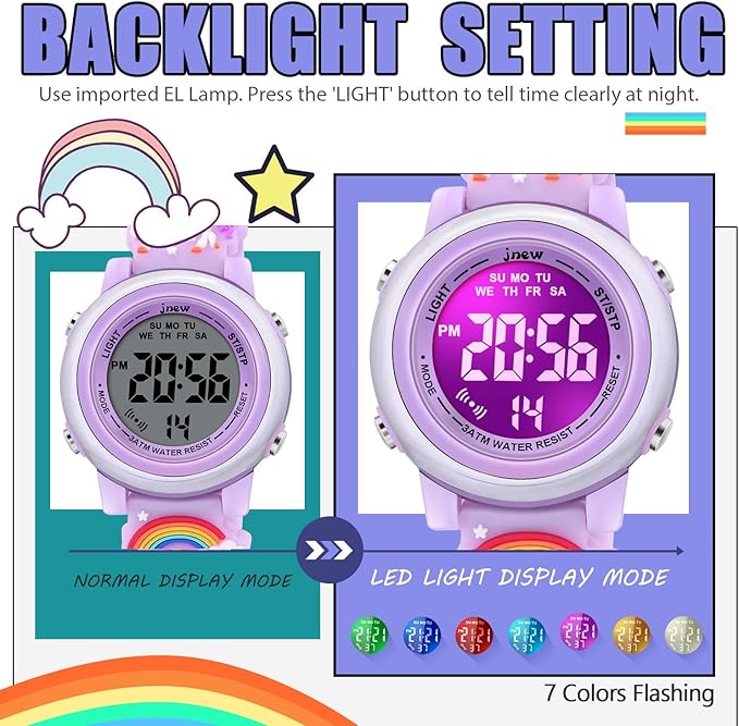 3D Cartoon Waterproof Watches for Girls with Alarm - Best Toys Gifts for Girls Age 3-12