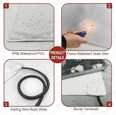 Large Dog Heating Pad 36x24 in Puppy Heating Pad Mat,Waterproof Smart Thermostat Switch, Whelping Supplies Heated Dog Bed,Adding Wire Rope Wires -Whelping Box for Dogs with Plush Fabric Cover
