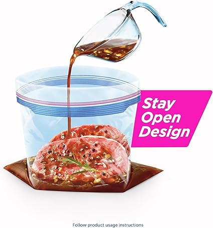 Ziploc Quart Food Storage Freezer Bags, Stay Open Design with Stand-Up Bottom, Easy to Fill, 100 Count