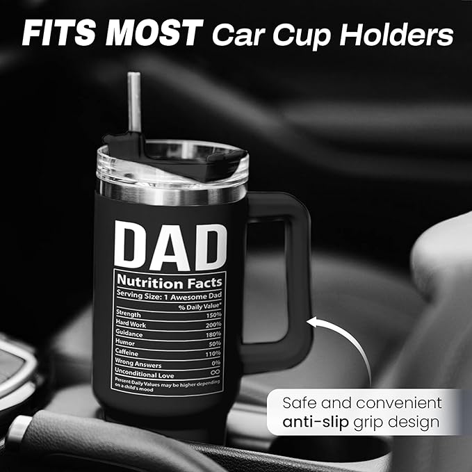 SANDJEST Dad Gifts for Dad from Daughter Son Best Dad Ever Tumbler with Handle 40oz Stainless Steel Insulated - Coffee Tumbler for Dad Father's Day Birthday Christmas Cup Gift Set with Lid Straw