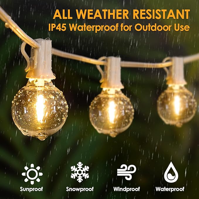 Mlambert 50Ft Outdoor String Lights, G40 Globe Patio Lights with 252 Waterproof Shatterproof LED Bulbs for Balcony Porch Bistro Deck-White Wire