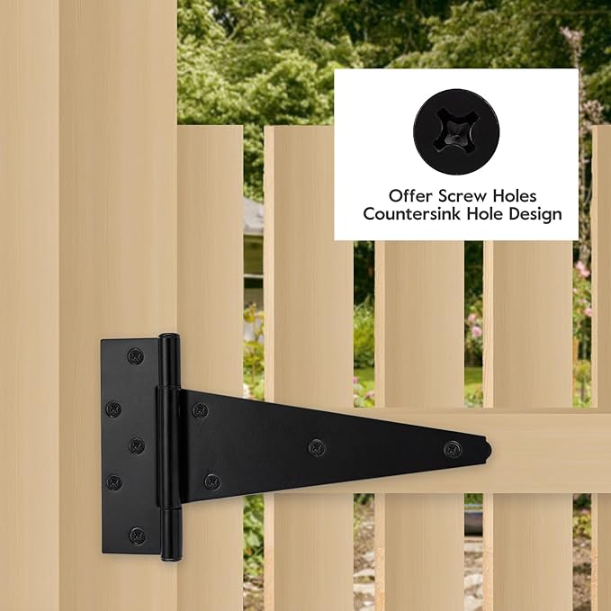 HOME MASTER HARDWARE 10 Inch T-Strap Heavy Duty Black Hinges for Outdoor Barns and Wooden Fences, 2Pack with Screws