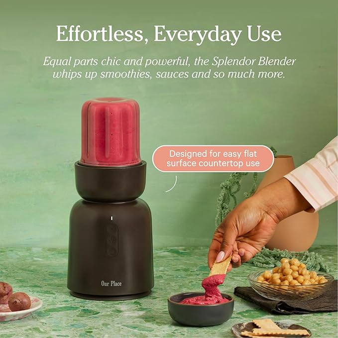 Our Place Splendor Blender - 1000W High-Power Ultra-Sharp Blades 2 Blending Modes Includes 25 oz Personal Cup and Drinking Lid Set Smoothies, Shakes More Char