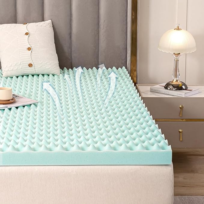 MUUEGM Mattress Topper, 2 Inch Twin Memory Foam Mattress Toppers - Egg Crate Gel Infused Cooling Pad for Breathable Comfort and Back Pain Relief