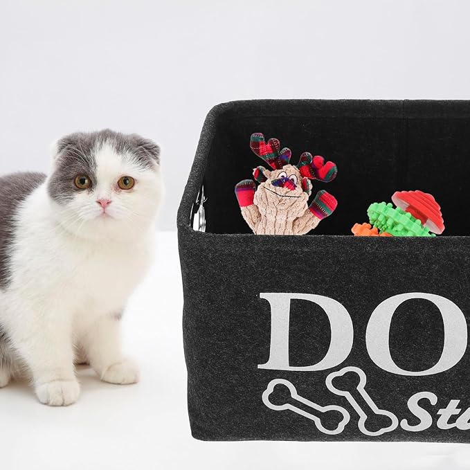 Alipis 1Pc Dog Toy Storage Basket - Durable Felt Organizer Box for Pet Toys, Living Room, Dark Grey