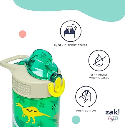 Zak Designs Disney and Pixar Inside Out 2 Sage Water Bottle For School or Travel, 25oz Durable Plastic Water Bottle With Straw, Handle, and Leak-Proof, Pop-Up Spout Cover (Emotions)