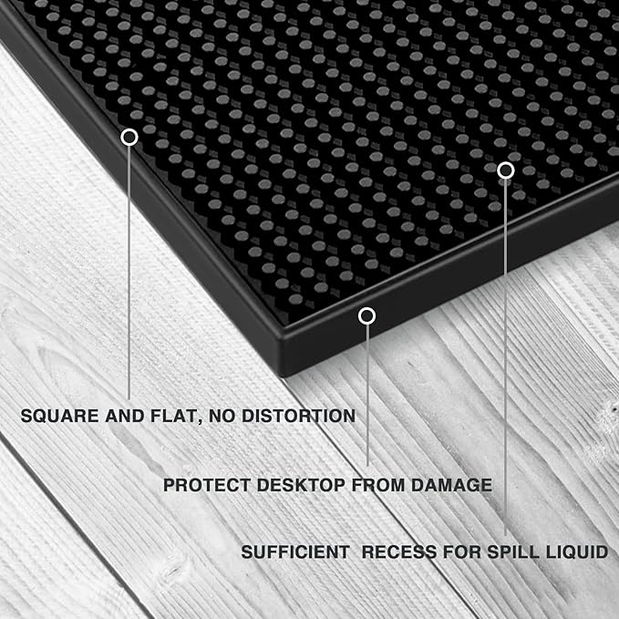 18"x12" PVC Bar Service Mat for Cocktail Bartender (Black)
