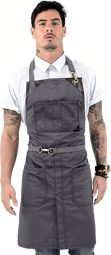 Under NY Sky No-Tie Twill Apron - Leather Reinforcement, Split-Leg